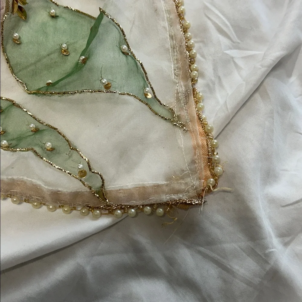 Organza Duppatta stole white painted floral full size. Pearl sequins work. NWOT - Picture 13 of 13